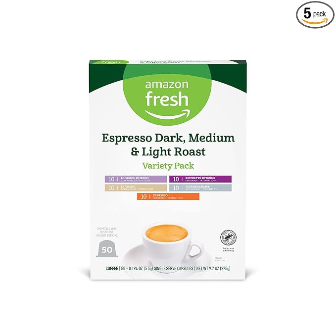 Amazon Fresh Espresso Dark, Medium & Light Roast Aluminum Capsules, Variety Pack, Compatible with... | Amazon (US)