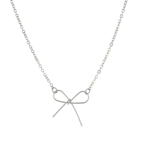 BEARJIA Bow Necklace for Women Gold Silver Bow Necklace Fashion Bow Pendant Necklace Bow Necklace Jewelry for Women (A-silver) | Amazon (US)