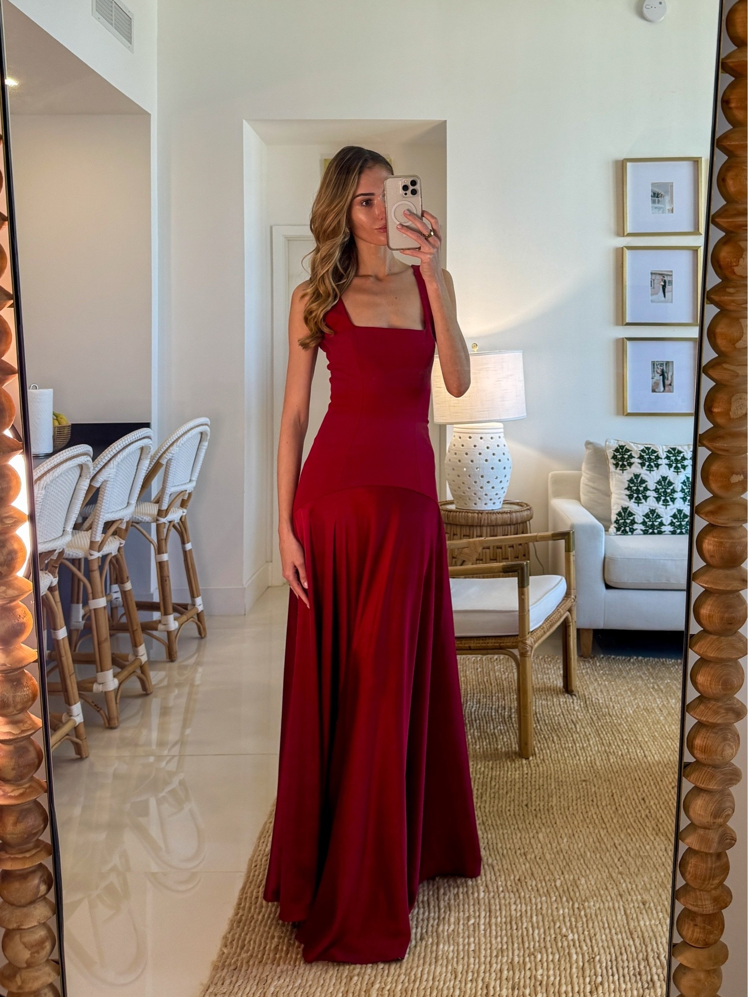 L'Academie Sidney Gown. Wearing a size S. I'm 5'10" for reference. Tags: wedding guest dress under 300, formal dress under 300, burgundy wedding guest dress, red wedding guest dress, burgundy bridesmaid dress, red bridesmaid dress, burgundy formal dress, red formal dress, burgundy gala dress, red gala dress, burgundy evening gown, red evening gown, drop waist wedding guest dress, drop waist gown, drop waist maxi dress, square neck wedding guest dress, black tie wedding guest dress, summer wedding guest dress, flowy wedding guest dress, affordable formal gown