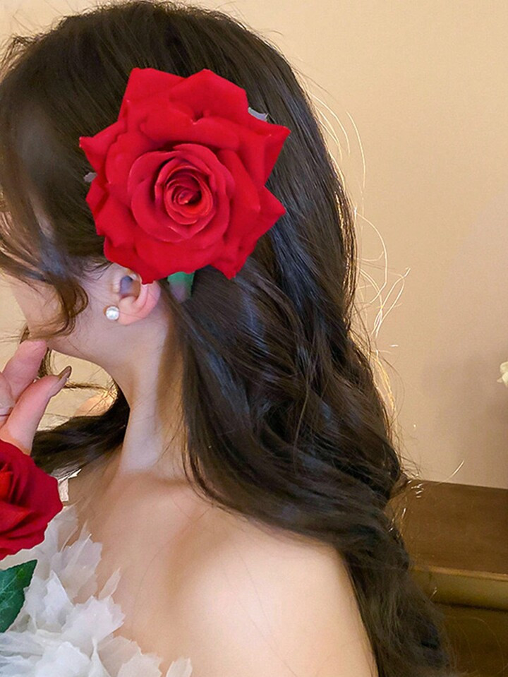 1pc Fashion Romantic Elegant Artificial Rose Hair Clip, Suitable For Couples, Party, Trip, Wedding | SHEIN
