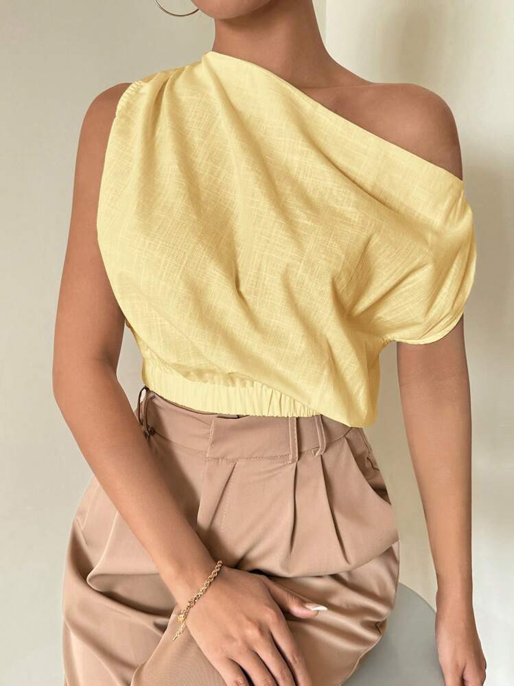 Firerie Summer Women One Shoulder Satin White Blouses Back To School Commute Office Old Money Min... | SHEIN