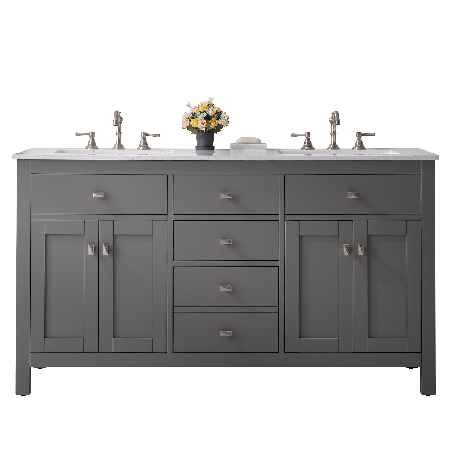 Totti Artemis 60" Gray Transitional Double Sink Bathroom Vanity w/ White Carrara Style Man-Made S... | Walmart (US)