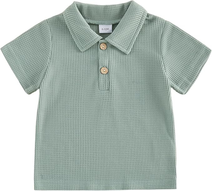 Toddler Baby Boy Short Sleeve Shirt Waffle Knit Summer Clothes Solid Color Polo T-Shirt Top Outfi... | Amazon (US)