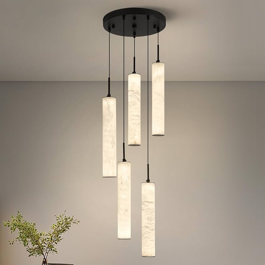 LMQNINE Natural Alabaster Pendant Lights for Kitchen Island White Marble Long Tube Chandelier 400... | Amazon (US)