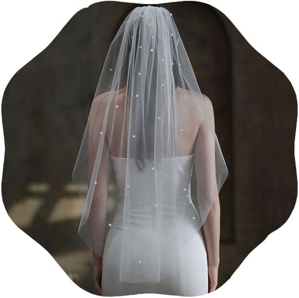 White Pearl Bride Veil Pearl Wedding Bridal Veil Short Wedding Veil Comb Bride Veil Bachelorette ... | Amazon (US)