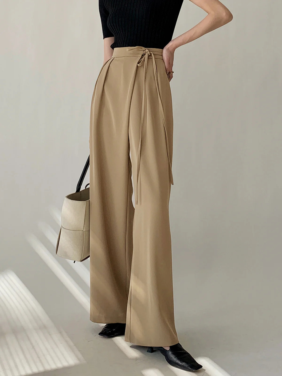 Tie Waist Flowy Wide Leg Dress Pants | Commense