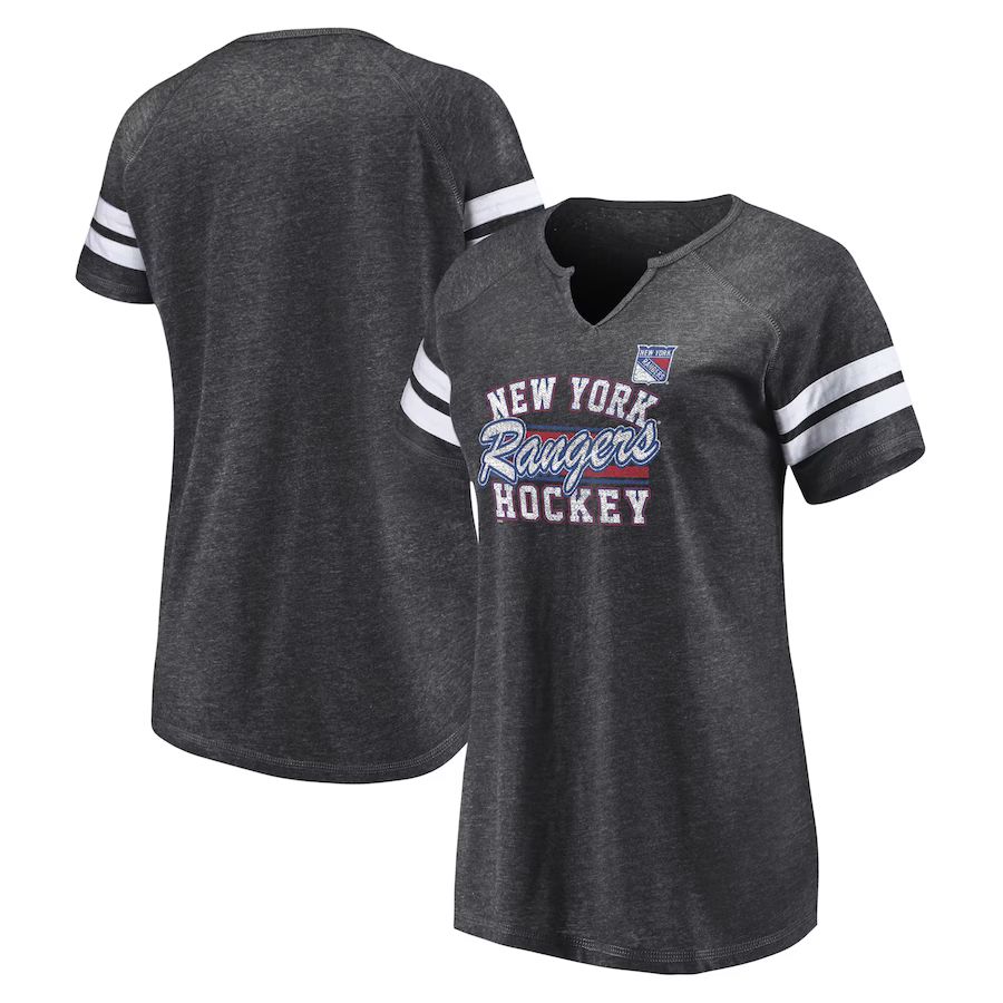 New York Rangers Fanatics Branded Women's Quick Out Raglan Notch Neck T-Shirt - Heather Charcoal | Fanatics