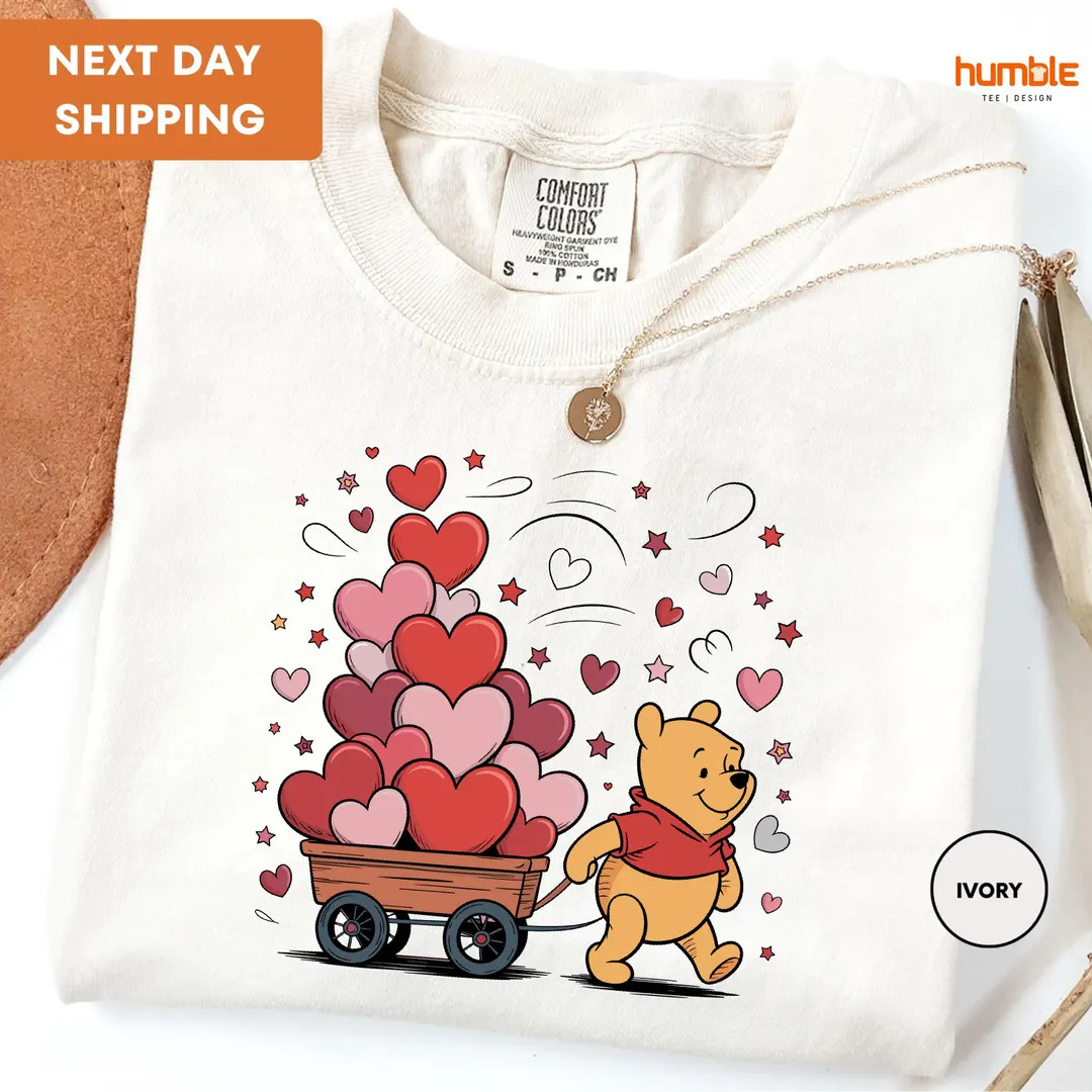 Comfort Colors Cute Hearts Pooh Bear Shirt, Valentine Winnie The Pooh Tee, Disney Valentines Day ... | Etsy (US)