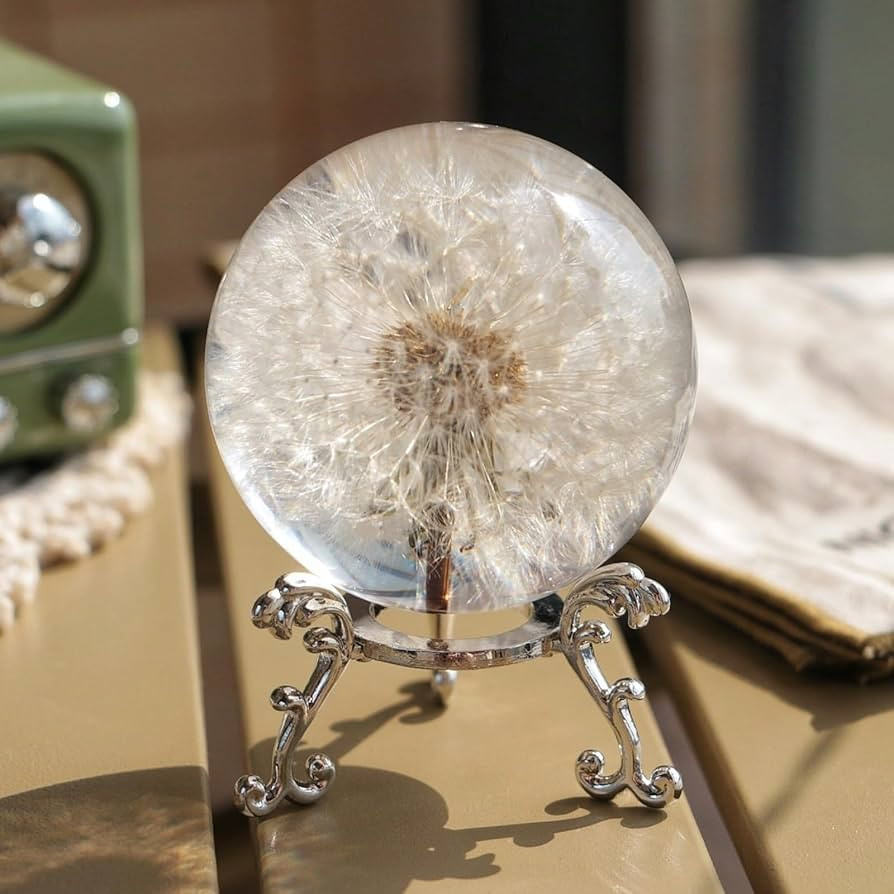 Real Dandelion Paperweight, 60mm Dandelion Resin Crystal Ball with Stand, Office Desktop Home Dec... | Amazon (US)