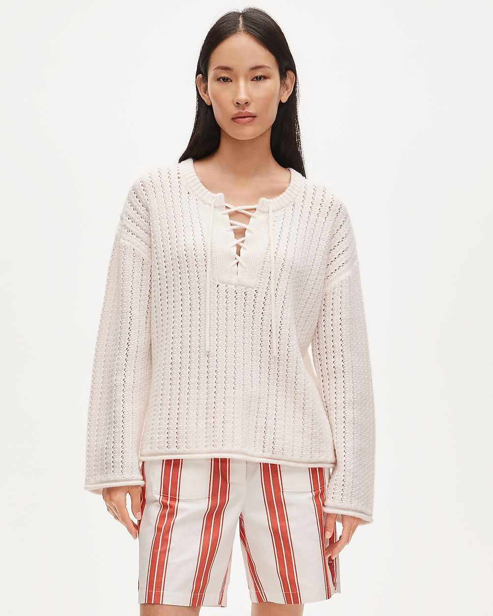 Collection Cashmere lace-up pointelle tunic | J. Crew US