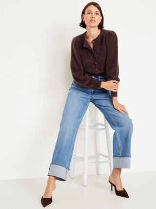 Cropped Eyelash Cardigan Sweater | Old Navy (US)