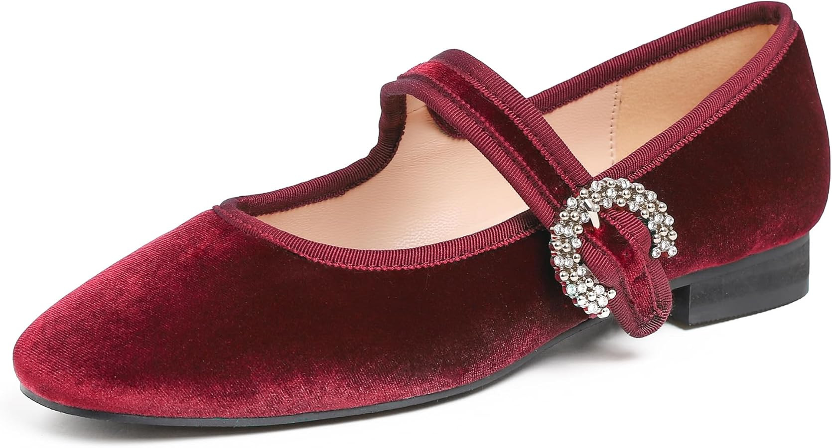 FEVERSOLE Women's Mary Jane Fashion Square Toe Easy Buckle Low Heel Slip On Flats | Amazon (US)