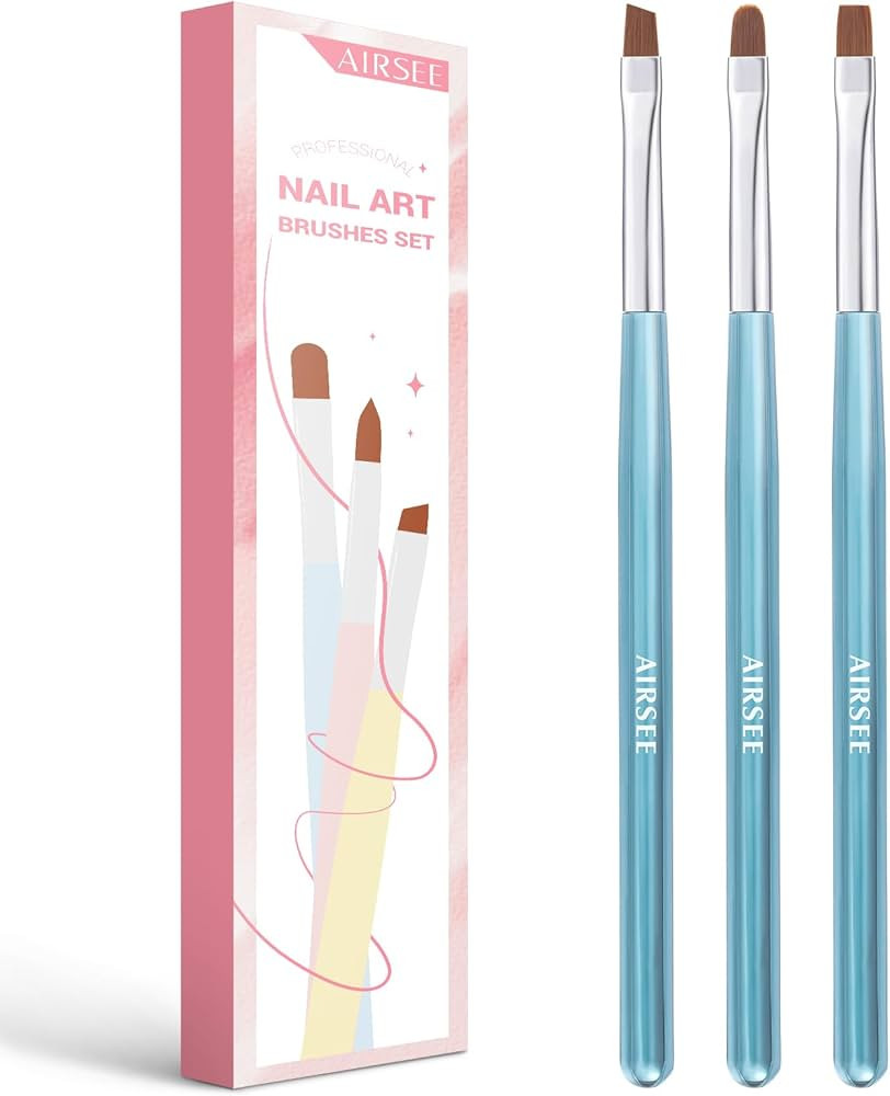 AIRSEE Nail Art Clean Up Brushes, 3 Pcs Painting Brushes for Nails with Flat/Oval/Fine Angled Gel... | Amazon (US)