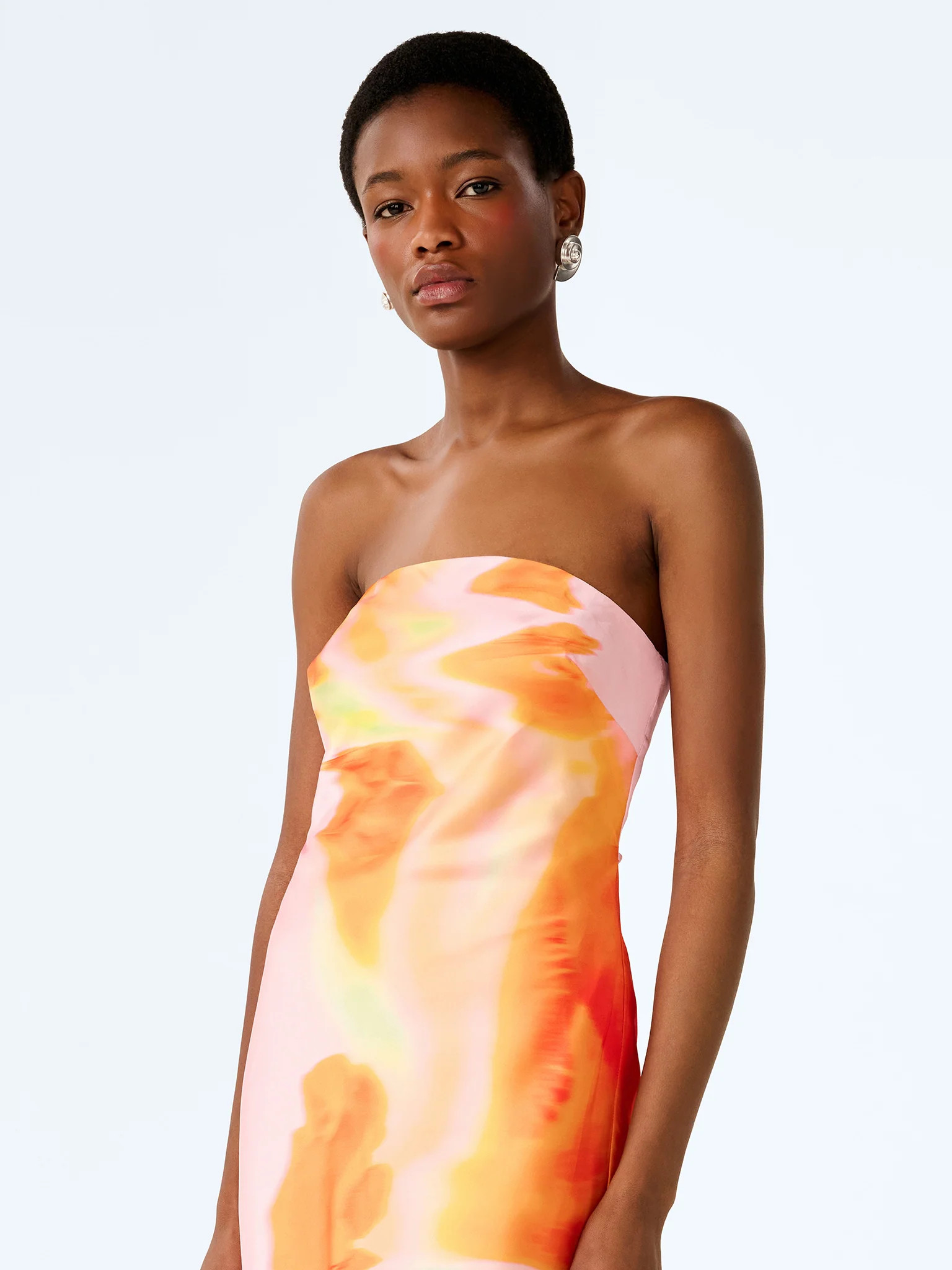 Amdra Dress in Pink Glitched Floral Placement | OMNES UK