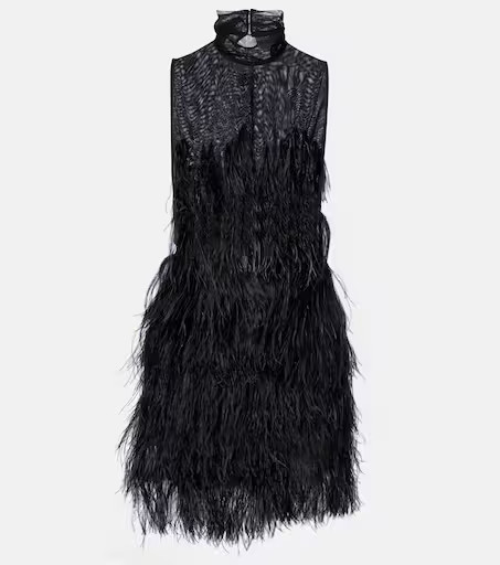 Feather-trimmed embroidered minidress | Mytheresa (INTL)
