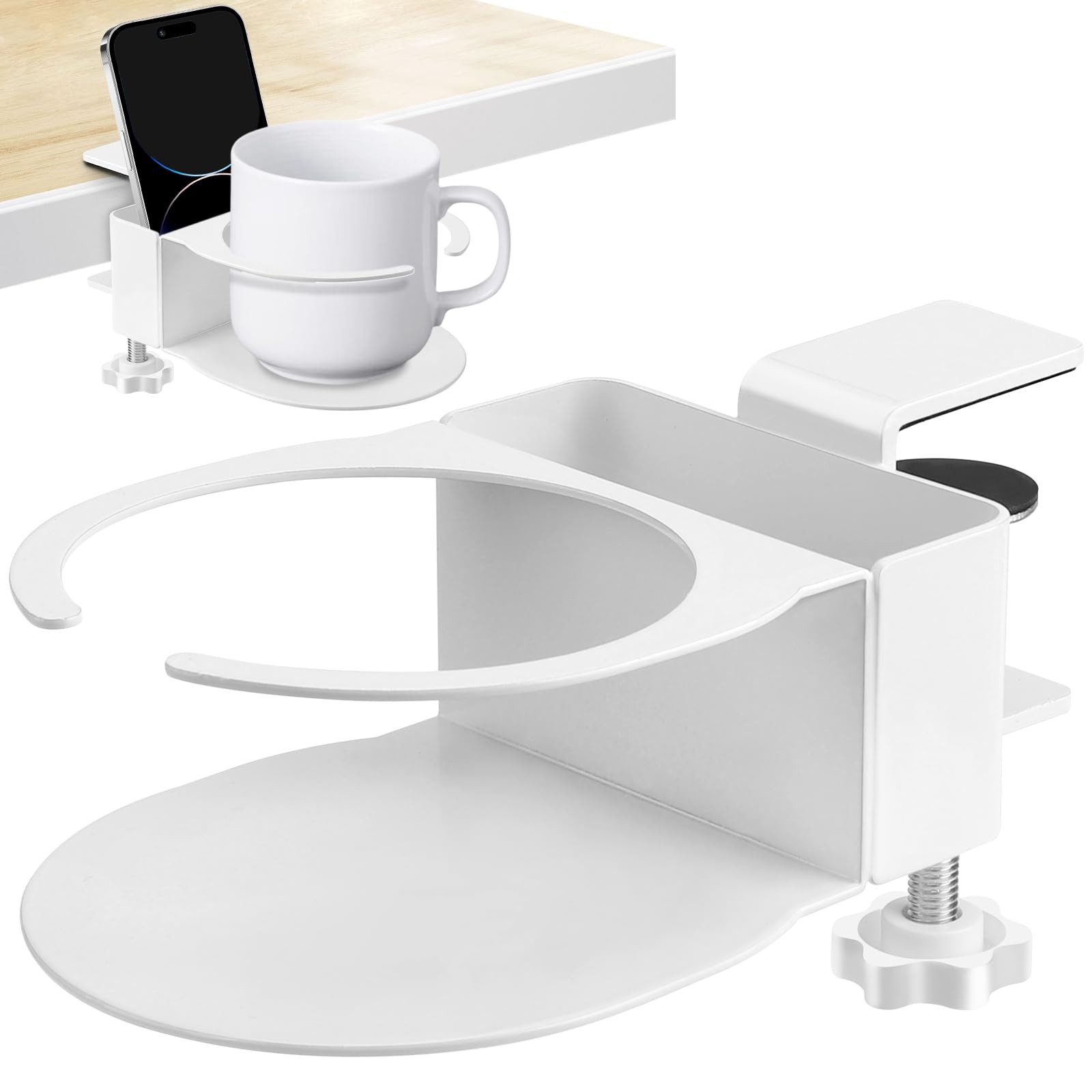 Desk Cup Holder for Coffee Mugs, Tumblers, Water Bottles with Mobile Phone Stand, Anti-Spill Meta... | Amazon (US)