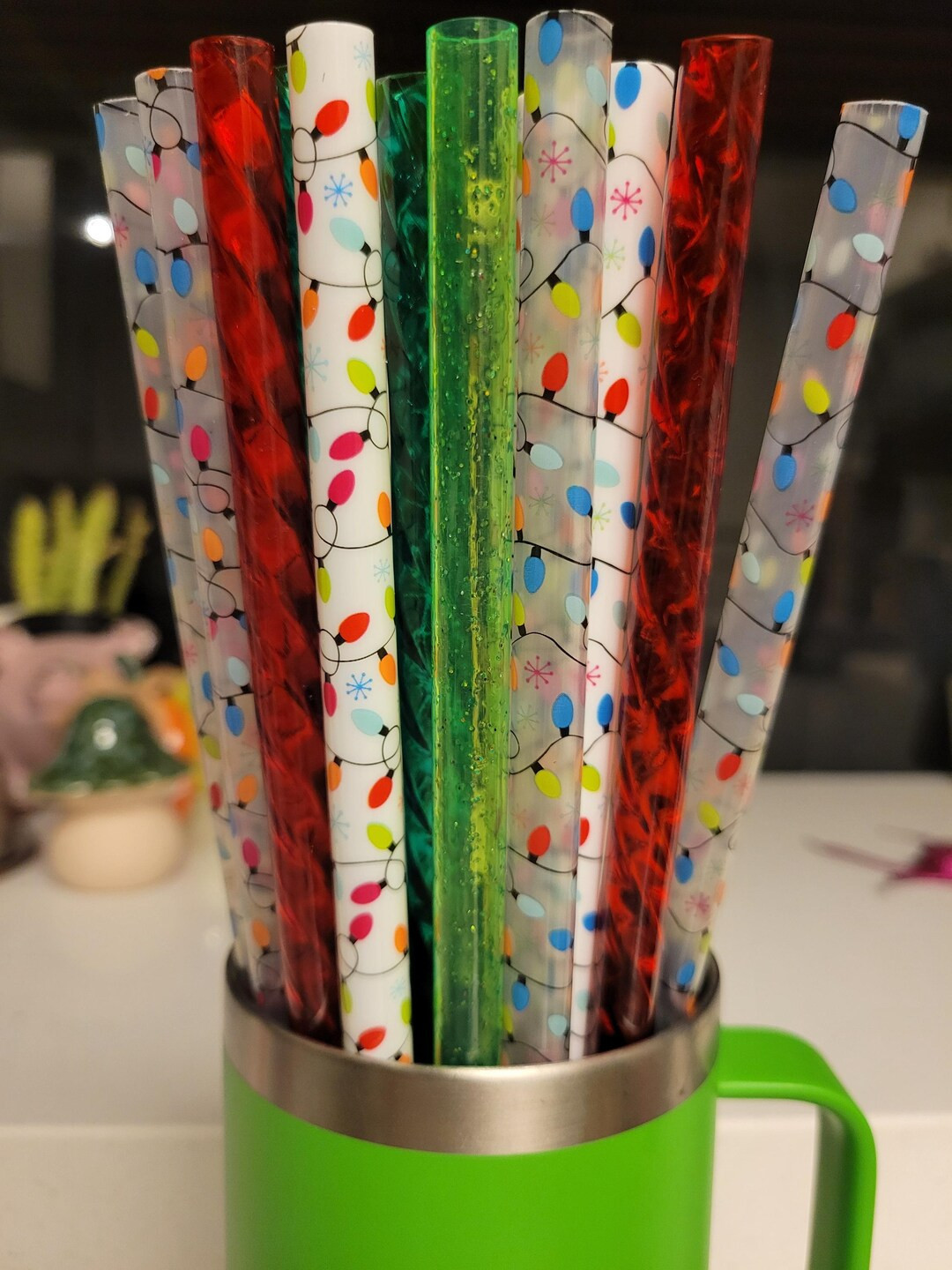 10mm FAT 12 40/42oz Straw White Clear Christmas Lights Xmas Light Print Tumbler Straws Reusable R... | Etsy (US)
