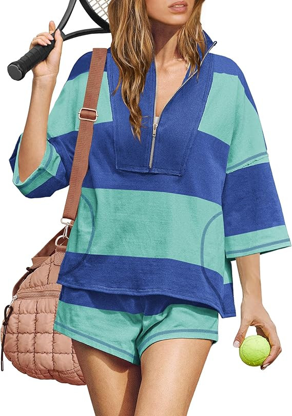 ReachMe Womens 2 Piece Workout Sets Summer Outfits Striped Matching Lounge Set Going Out Top and ... | Amazon (US)