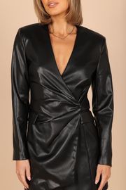 Neo Faux Leather Wrap Long Sleeve Mini Dress - Black | Petal & Pup (US)