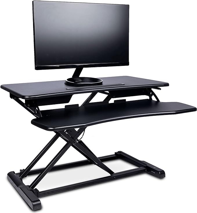 TechOrbits Standing Desk Converter - 32-inch Height Adjustable, MDF Wood, Sit-to-Stand Riser - Bl... | Amazon (US)