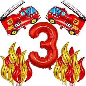 19 Pcs Fire Truck Birthday Party Supplies Include 16 Fire Balloons, 2 Jumbo Fire Truck Foil Mylar... | Amazon (US)