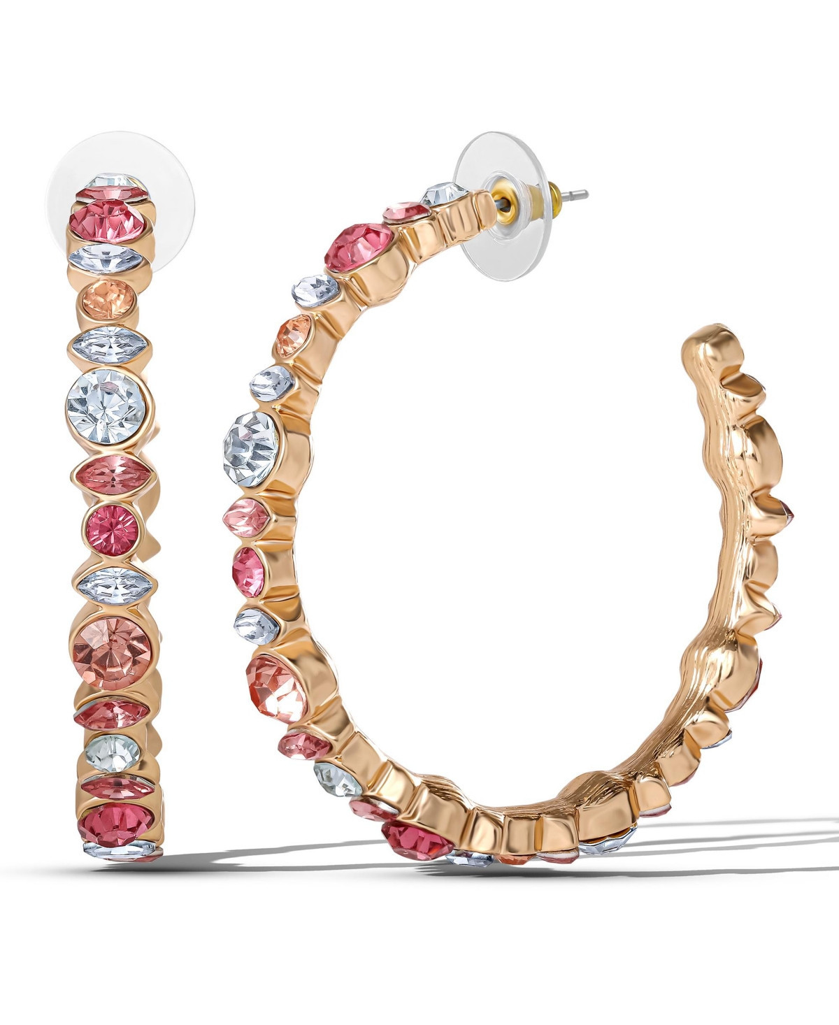 Jessica Simpson Multicolor Crystal Embellished Hoop Earrings - Gold tone, red | Macy's