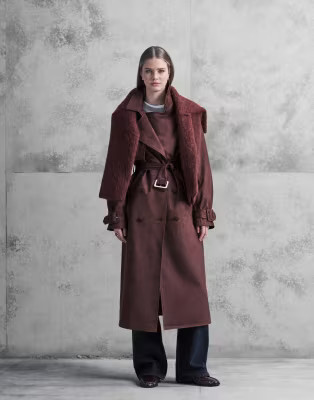 The Frolic Exclusive faux suede oversized collar detail belted trench coat in plum | ASOS | ASOS (Global)