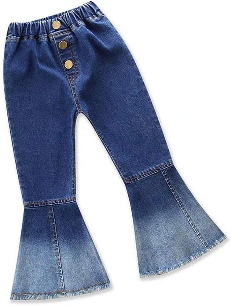 psainyal Baby Girls Bell-Bottom Ruffle Flare Jeans Skinny Pants | Amazon (US)