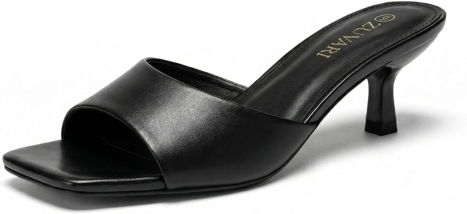 Women's Kitten Heels Sandals Square Open Toe Stiletto 2 Inch Low Heel Mules Dressy Slides Comfort... | Amazon (US)