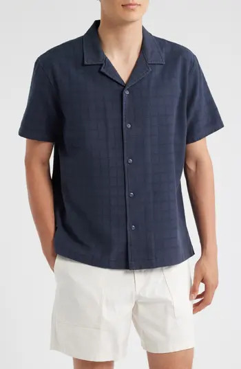 Treasure & Bond Grid Eyelet Cotton Camp Shirt in Navy India Ink at Nordstrom Rack, Size Xx-Large | Nordstrom Rack