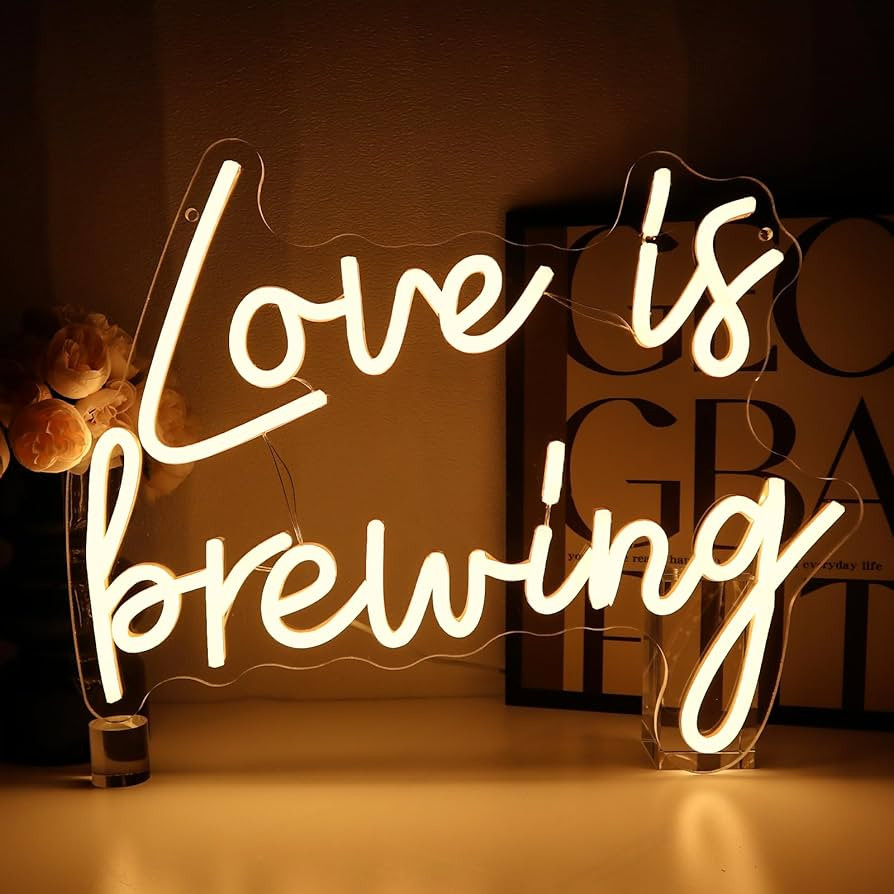 Love Is Brewing Neon Sign for Wall Decor, Warm White Led Signs for Bridal Shower, USB Dimmable Ne... | Amazon (US)