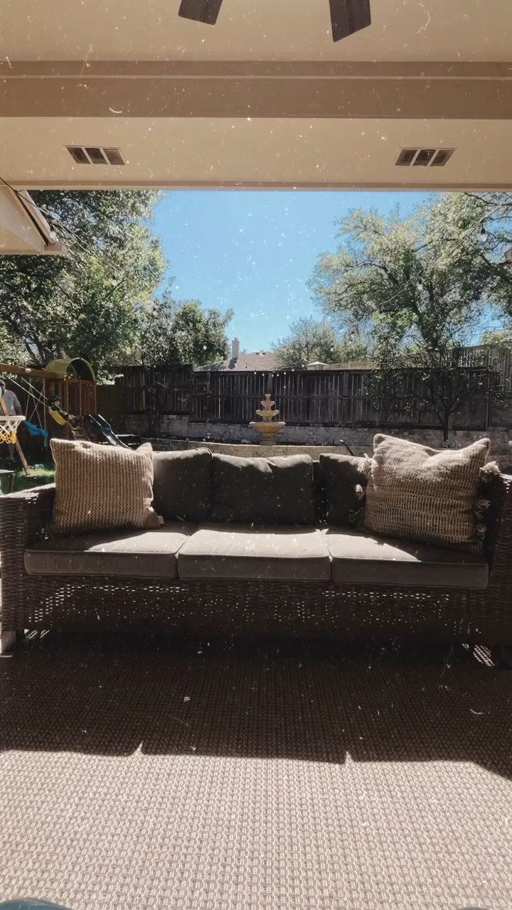 Relaxing outside today while my son enjoys his swingset and I enjoy our outdoor couch and new rug! 

#LTKfamily #LTKhome #LTKSeasonal