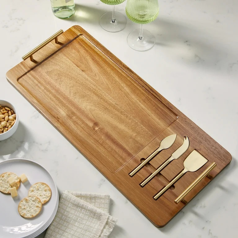 Better Homes & Gardens, Acacia Board with Cheese Tools, 22 W x 11.22 D x 1.96 H in, Kitchen | Walmart (US)