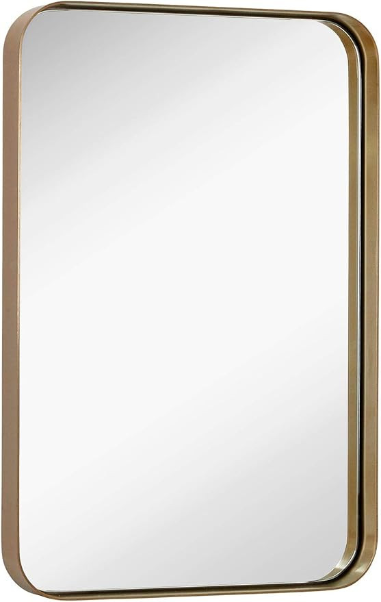 Hamilton Hills Contemporary Brushed Metal Wall Mirror | Glass Panel Gold Framed Rounded Corner De... | Amazon (US)