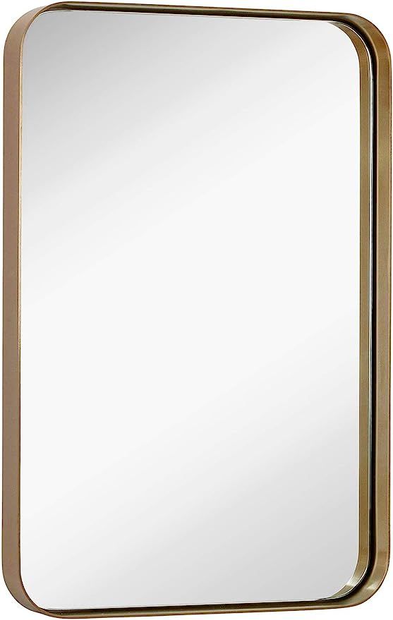 Hamilton Hills Contemporary Brushed Metal Wall Mirror | Glass Panel Gold Framed Rounded Corner De... | Amazon (US)