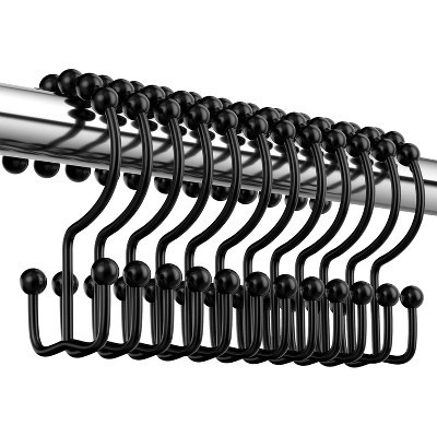 BRINJOY Shower Curtain Hooks Rings, Premium Stainless Steel Rustproof Double Glide Shower Hooks for Bathroom Shower Rods Curtains,Set of 12, Black | Target
