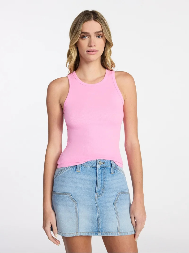 No Boundaries Ribbed High Neck Tank Top, Women's XXS-XXL | Walmart (US)