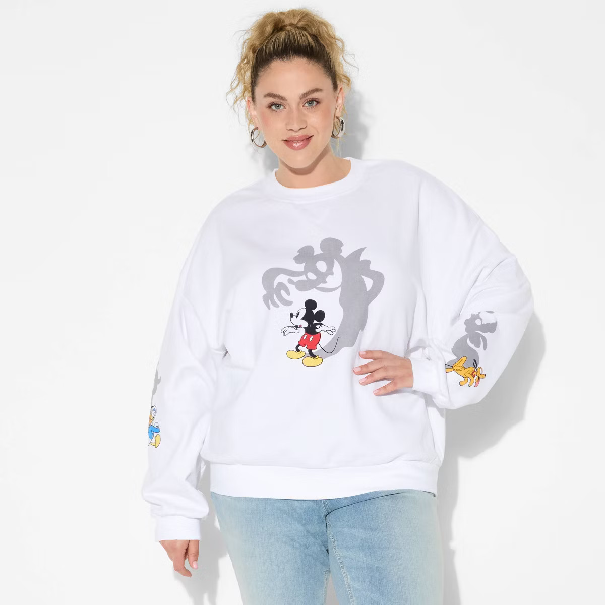 Women's Mickey & Friends Shadows Graphic Sweatshirt - White | Target