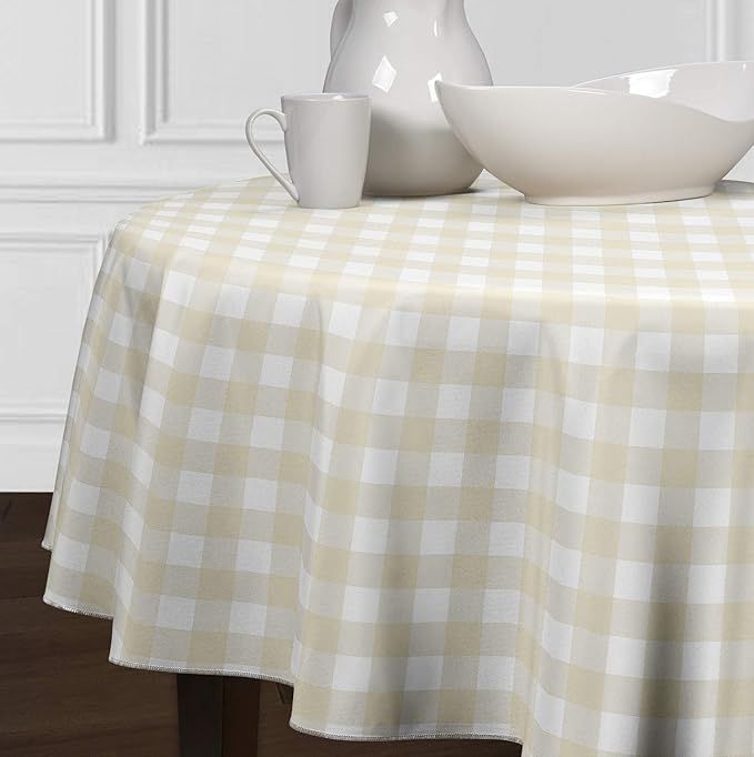 Beige and White Buffalo Plaid Woodland Farmhouse Check Cover Tabletop Tablecloth Dining Room Kitc... | Amazon (US)