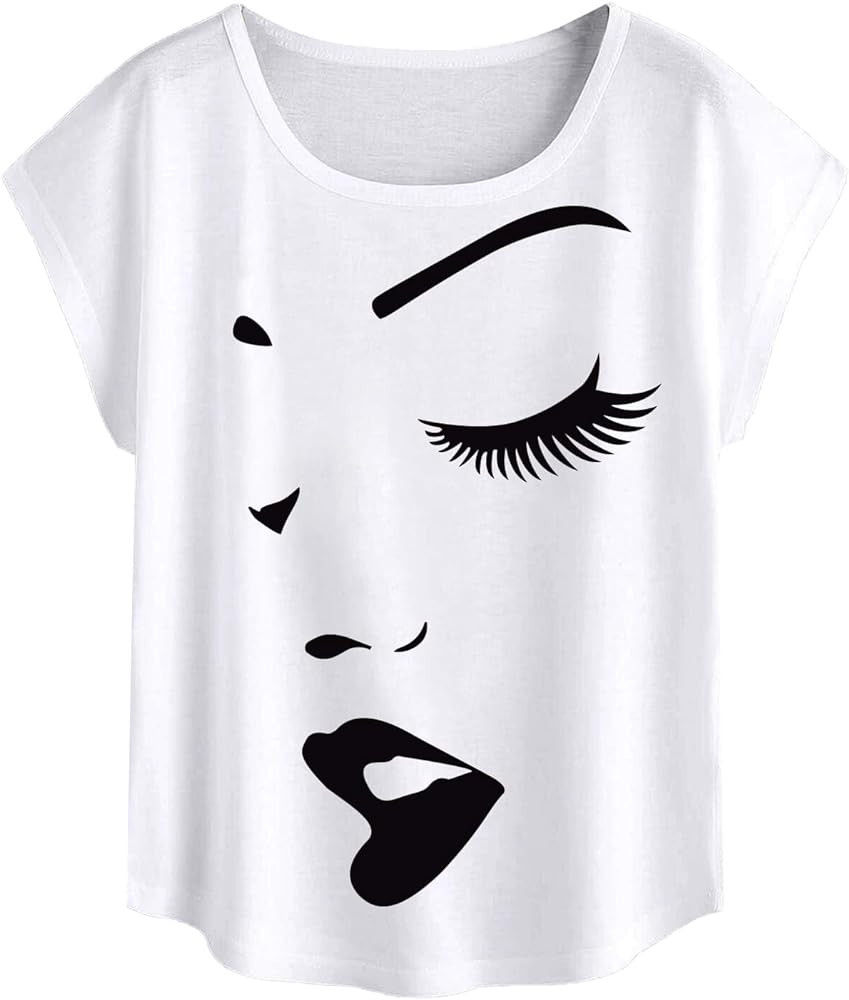 WDIRARA Women's Figure Graphic Print Short Sleeve Round Neck T Shirt Top | Amazon (US)