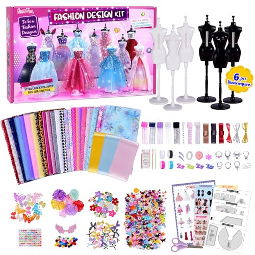 1000+Pcs - Fashion Designer Kit for Girls with 6 Mannequins- Creativity DIY Arts & Crafts Kit Learning Toys Sewing Kit for Kids- Teen Girls Kids Birthday Easter Gift Present Age 6 7 8 9 10 11 12+ | Amazon (UK)