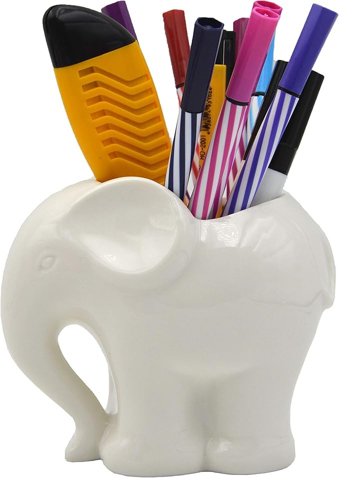 Amazon.com : 3.9" Ceramic Elephant Pencil Holder/Pen Holder/Plant Pot/Bonsai Pot/Flower Pot/Succu... | Amazon (US)
