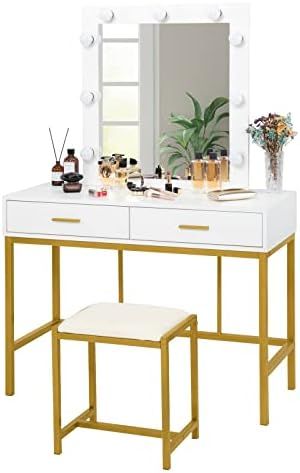 VINGLI Vanity Set with Lighted Mirror Vanity Table Set with 9 LED Light Bulbs Makeup Dressing Tab... | Amazon (US)