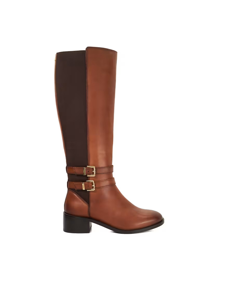 Dune London Tatter knee high boots in dark tan-Brown | ASOS (Global)