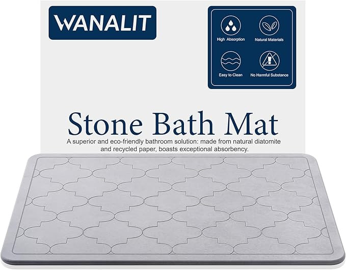 Diatomite Stone Bath mat, Bathroom Shower Mat, Ultra Absorbent, Fast-Drying, Non-Slip, Easy to Cl... | Amazon (US)