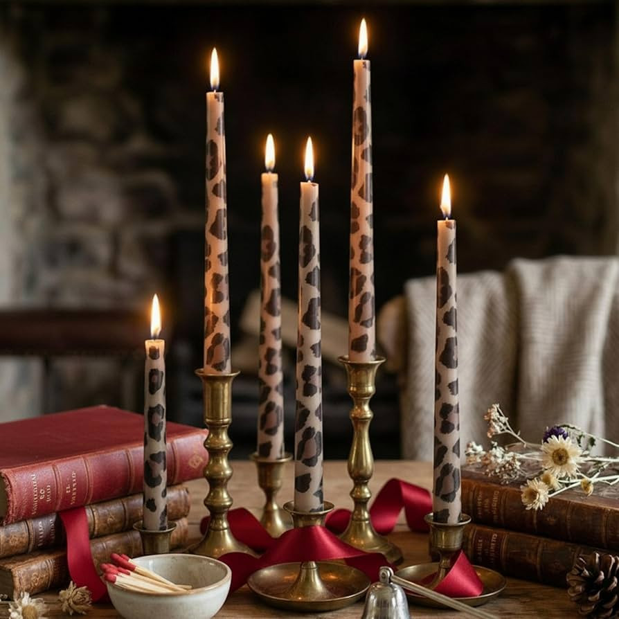 Photect 6 Pcs Leopard Long Taper Candles 10 Inch Cheetah Print Candles for Cheetah Cherry Happy B... | Amazon (US)