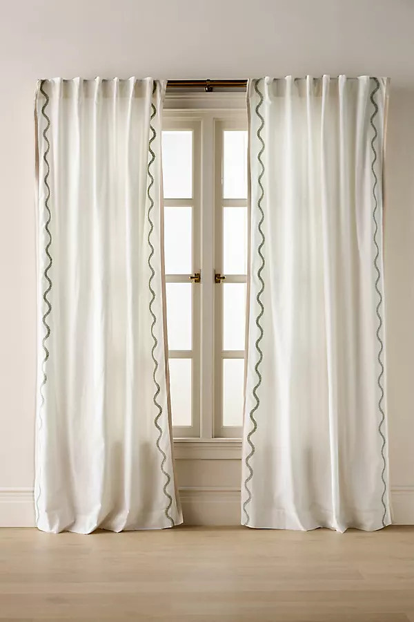 Embroidered Cotton Scalloped Border Curtain | Anthropologie (US)