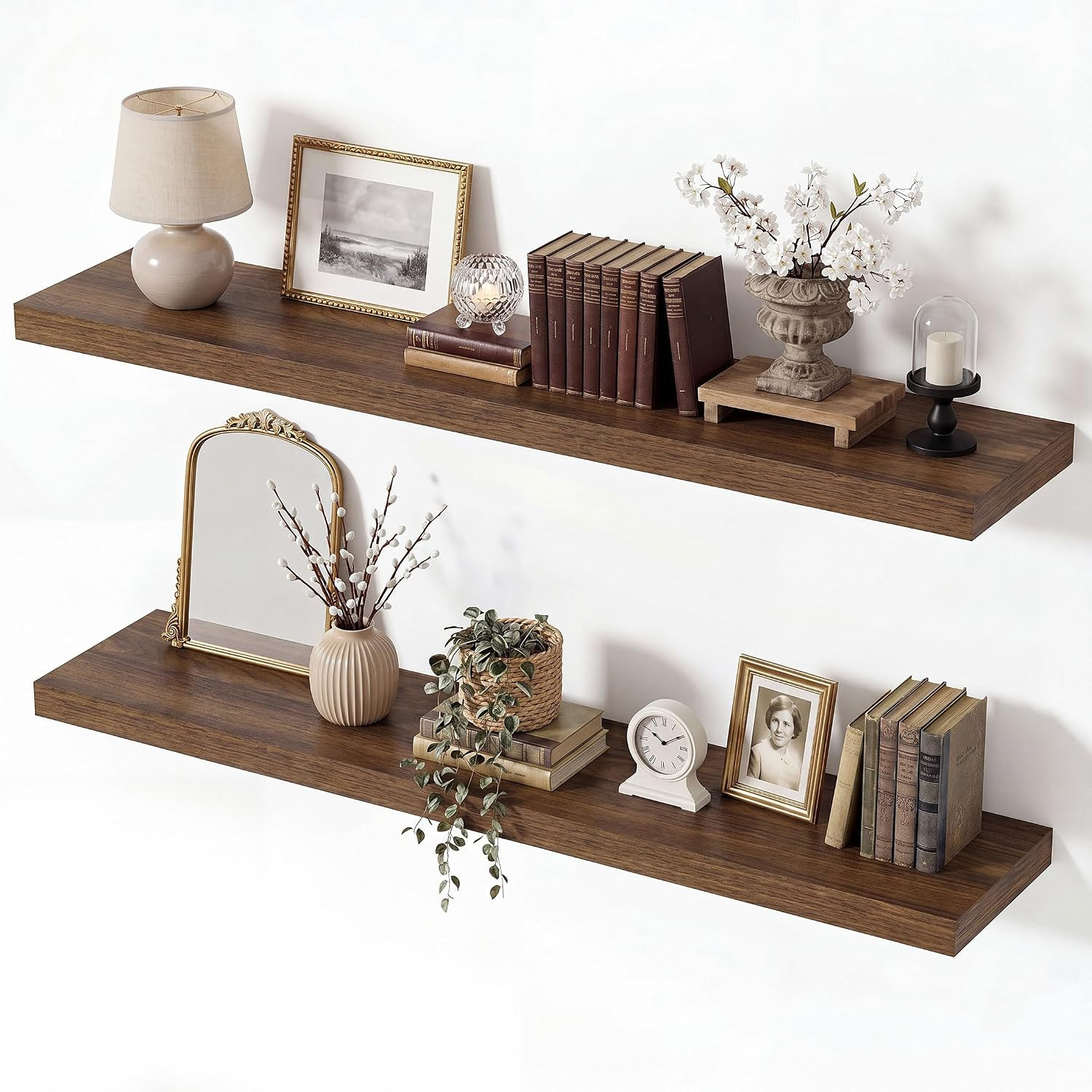 Walnut Floating Shelves 36 x 8 Inch, 8 Inch Deep Shelf, Set of 2 | Amazon (US)