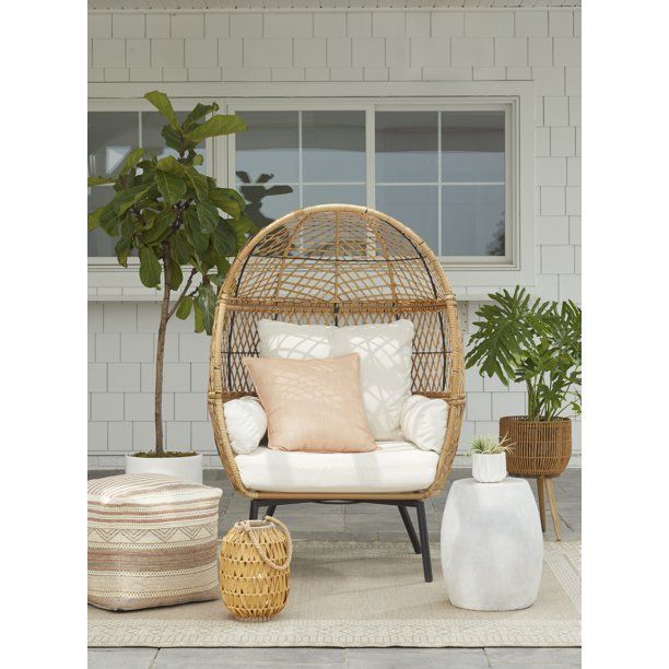 Better Homes & Gardens Ventura Boho Stationary Wicker Egg Chair - Walmart.com | Walmart (US)