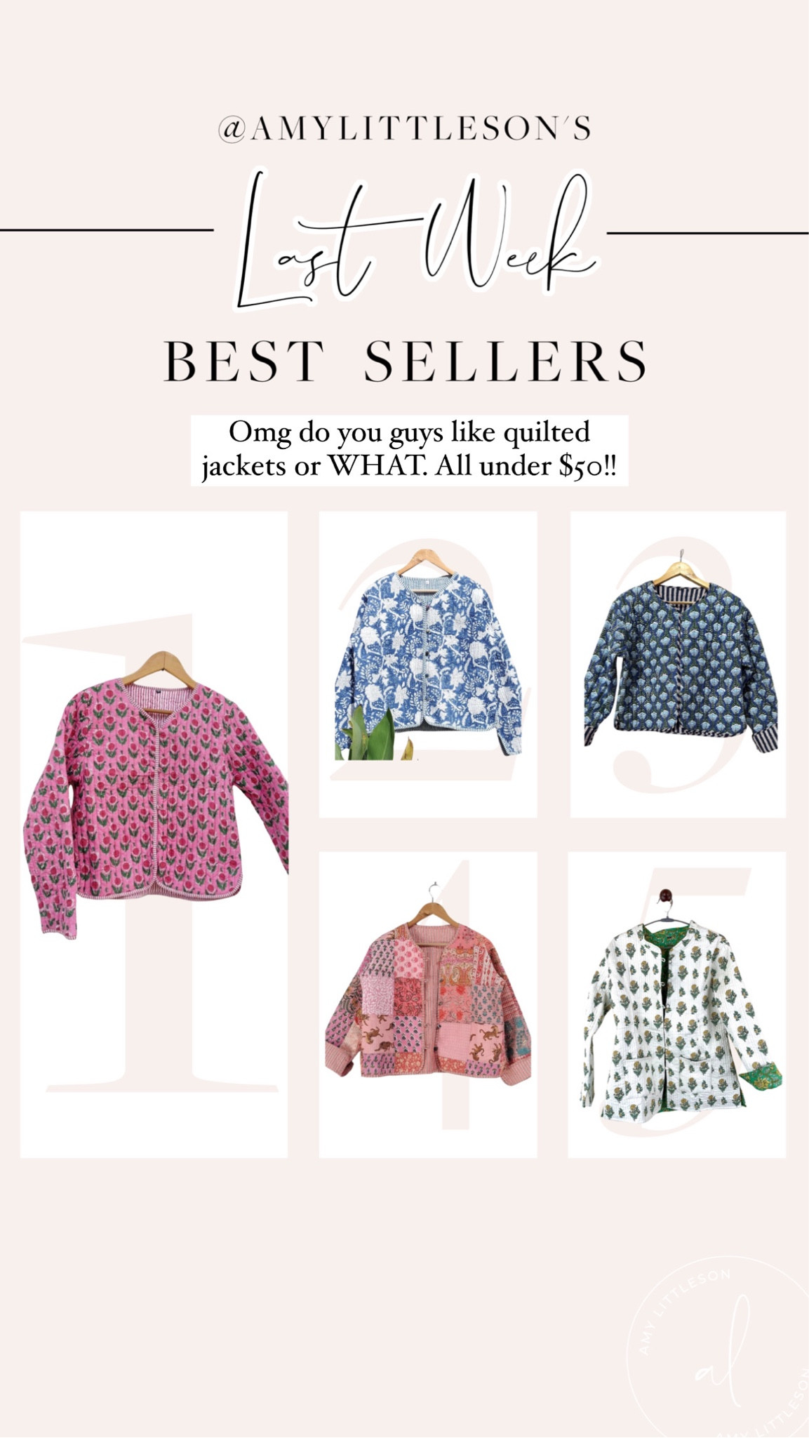Last week’s top 5 best sellers! Lots of quilted jackets all under $50

#LTKSale #LTKunder50 #LTKSeasonal